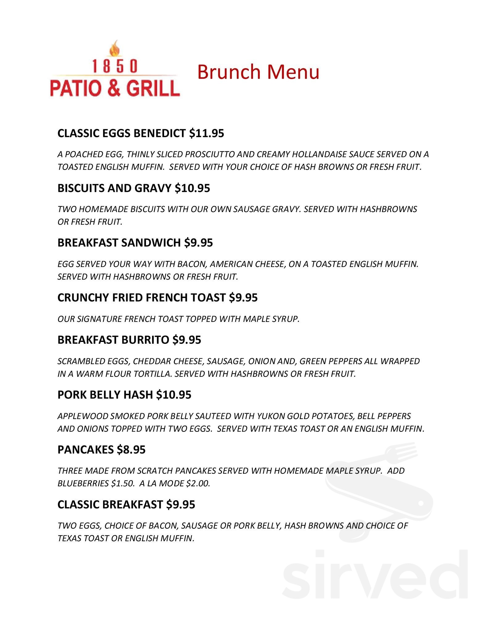 Menu - Waterloo IA's 1850 Patio Grill | Sirved