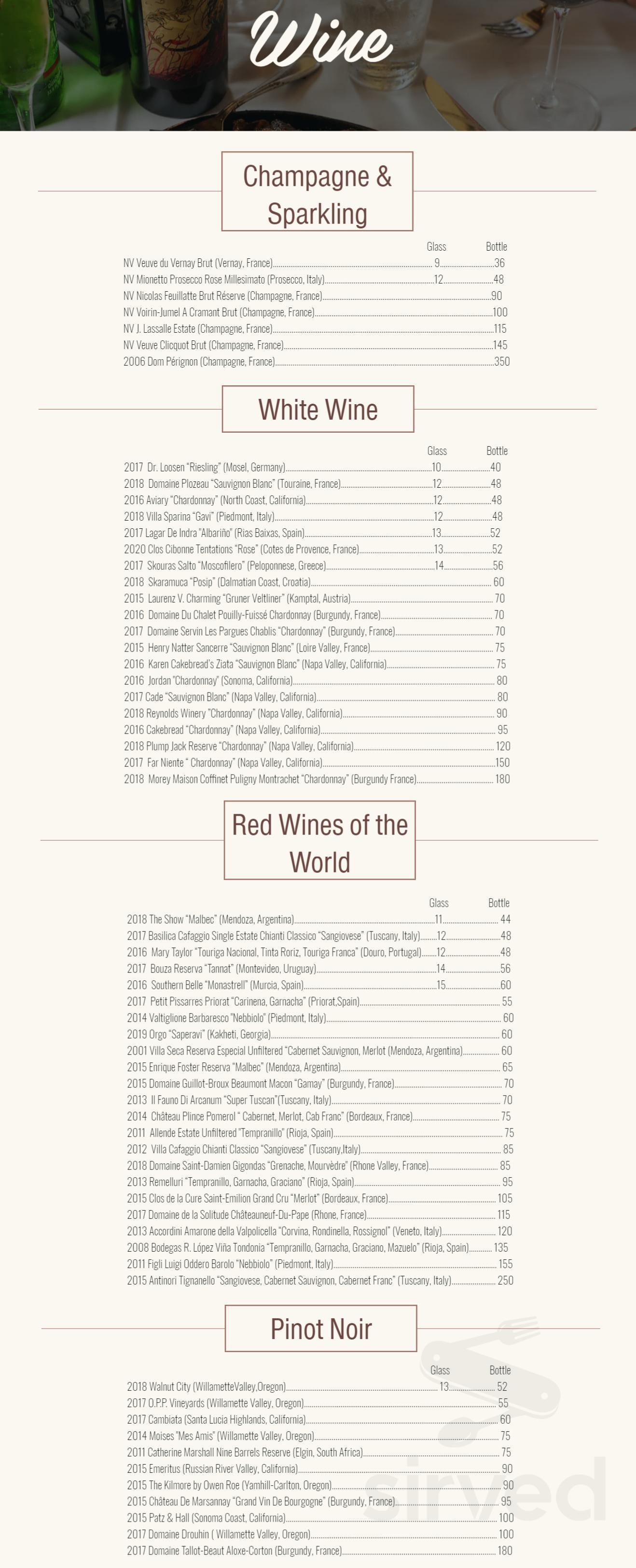 Restaurant Rebirth menu in New Orleans, Louisiana, USA