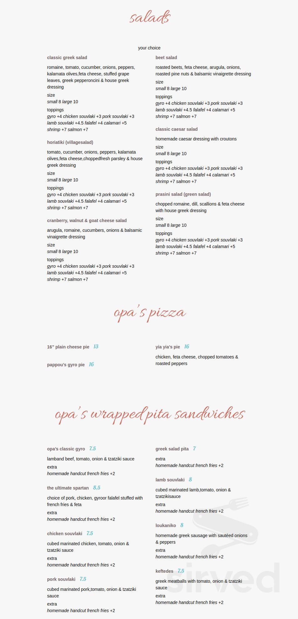 Opa! Greek Grill menu in Warwick, New York