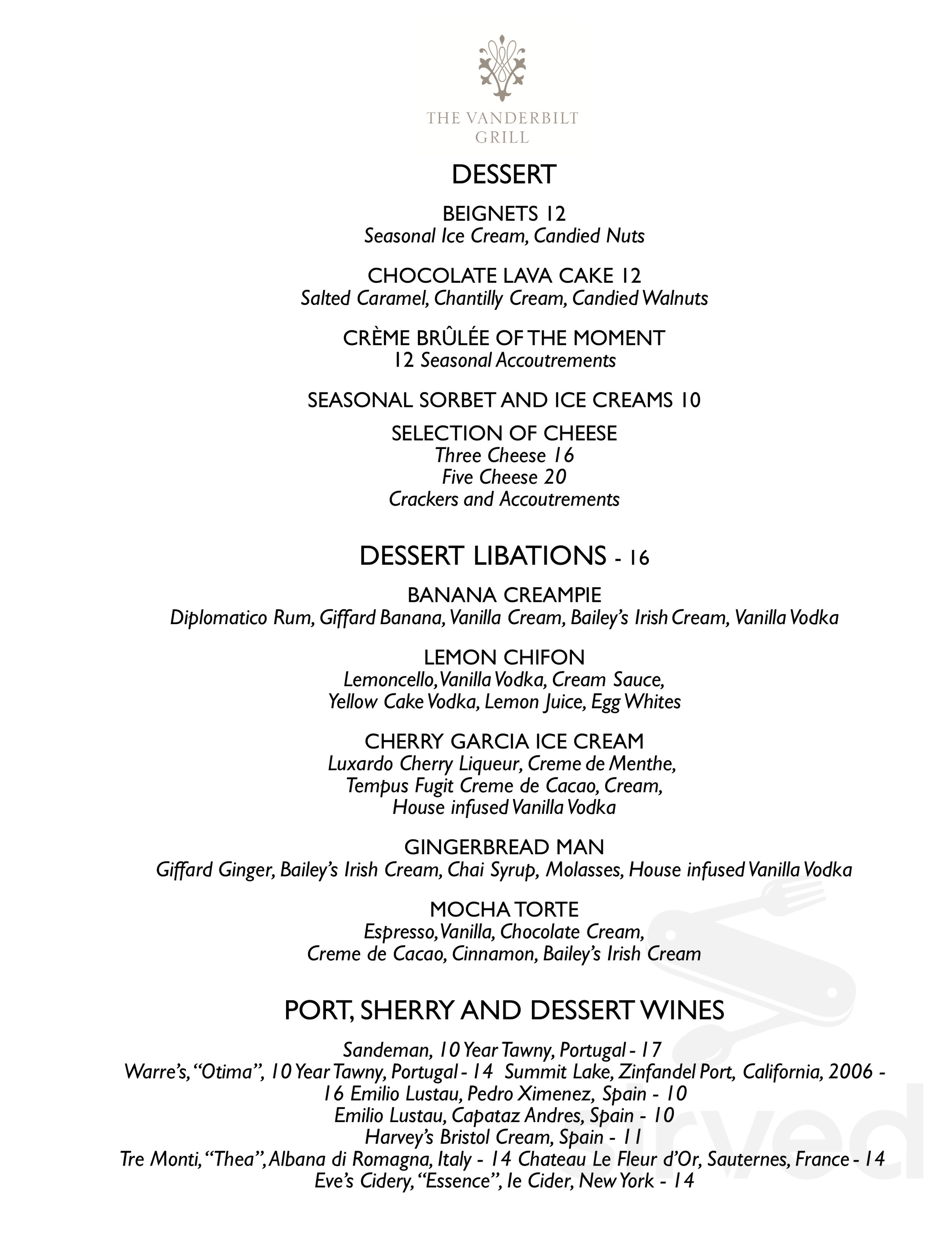 The Dining Room at The Vanderbilt menu in Newport, Rhode Island, USA