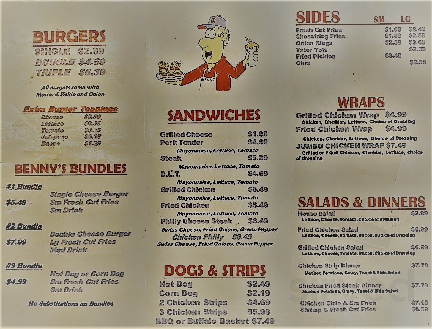 BENNYS BURGERS & SHAKES LLC menus in Cheney, Kansas, United States