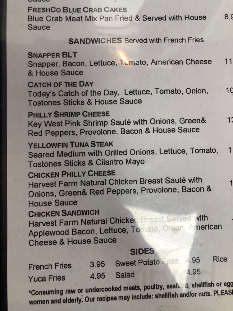 Menu Miami FL's FreshCo Fish Market & Grill Sirved