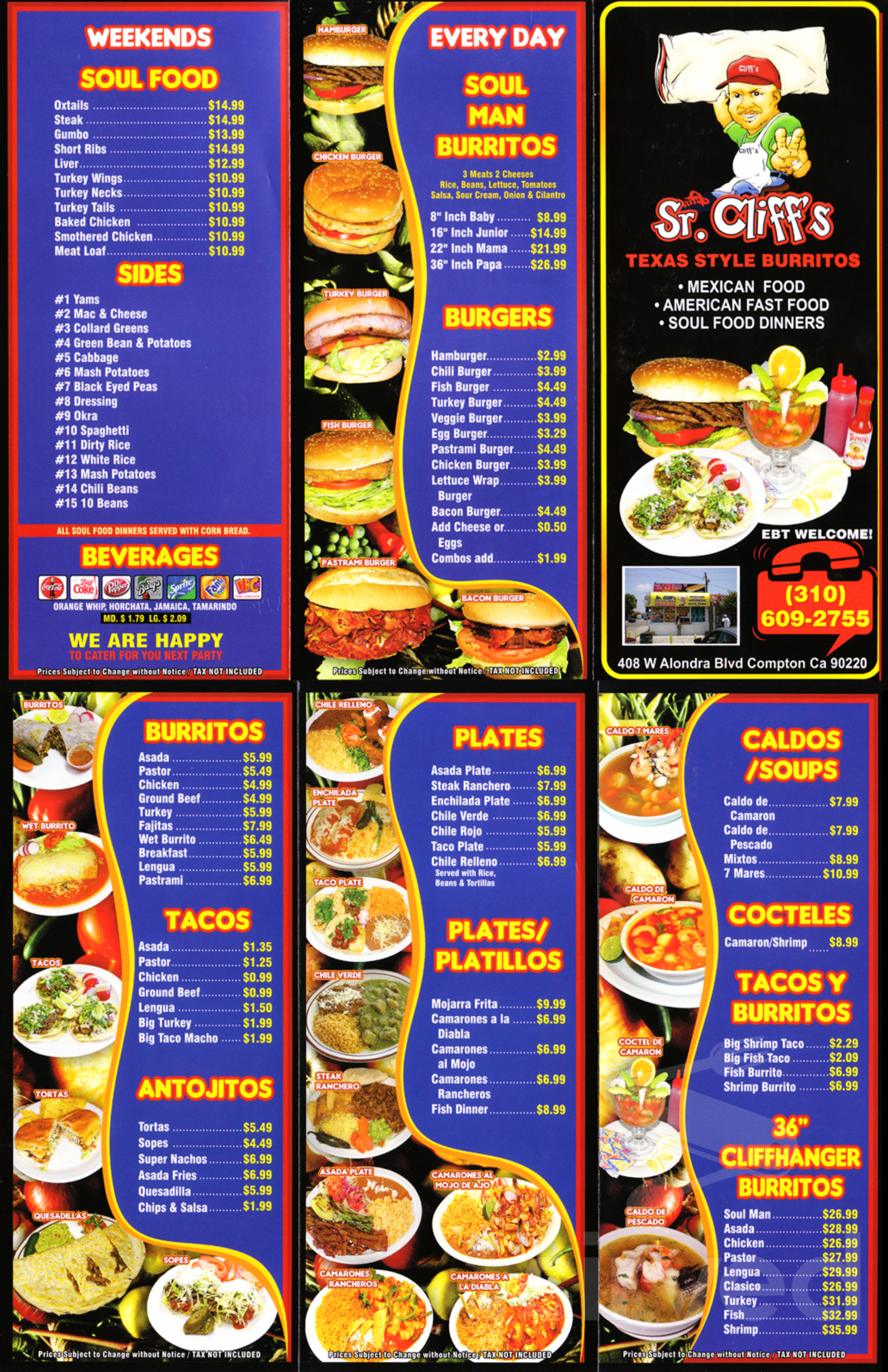 Sr. Cliff's Texas Style Burritos menu in Compton, California