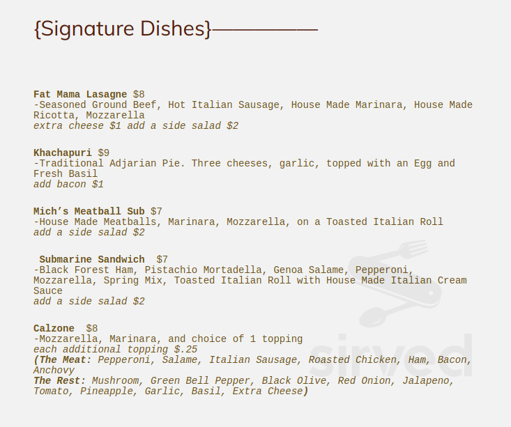 Michelangelo's at Pizza Heaven Fullerton Restaurant menu in Fullerton