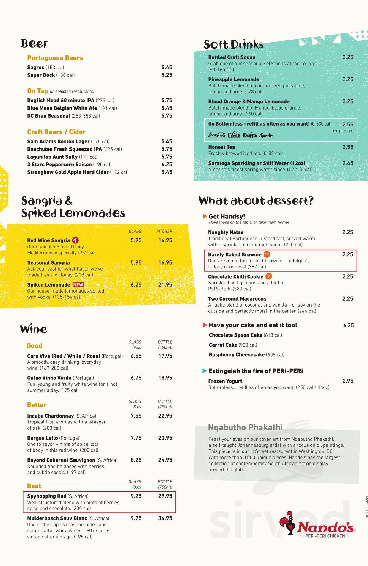 Nando's PERi-PERi menu in Hanover, Maryland, USA