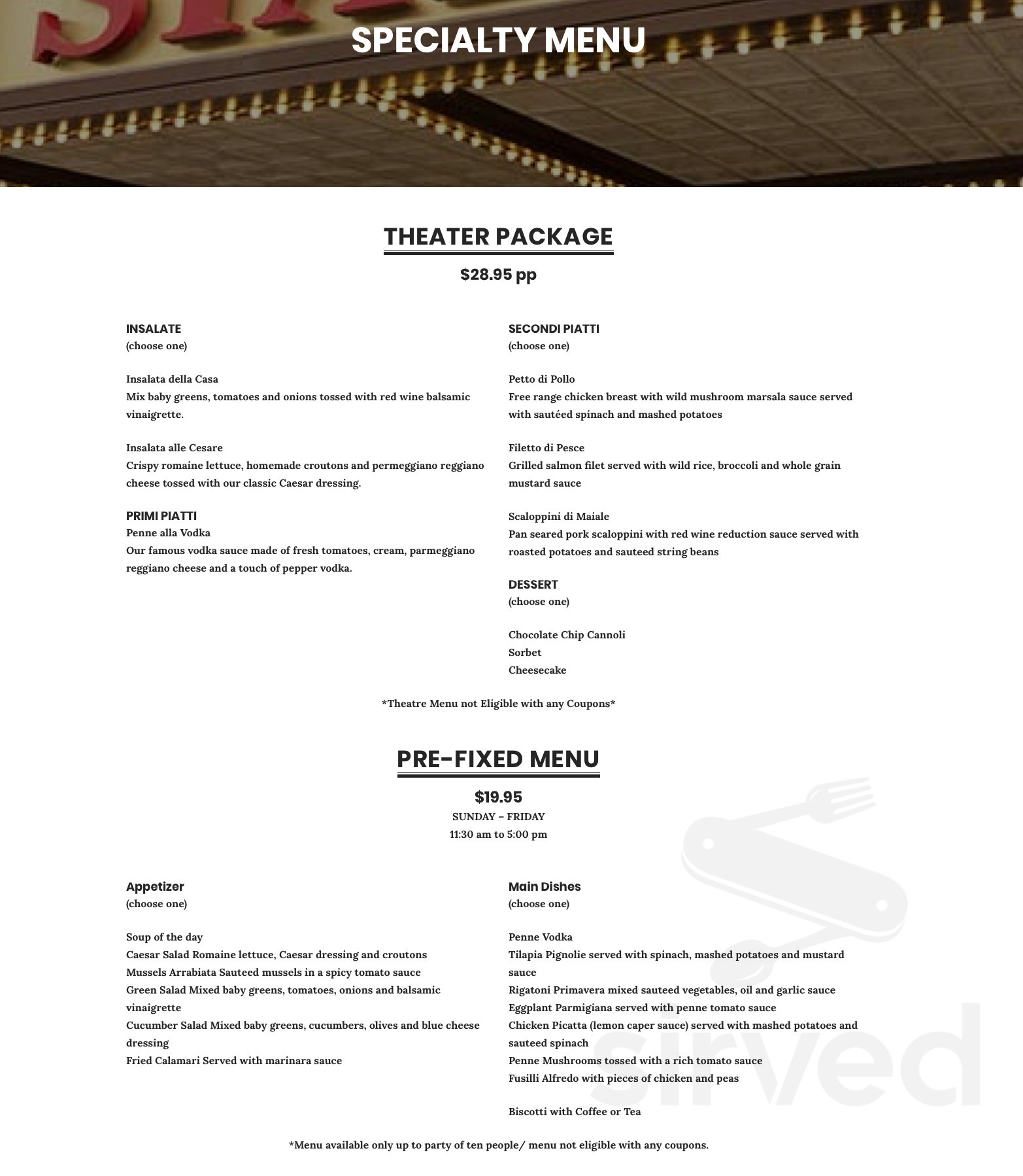 Panico's Restaurant & Bar w/ Brick Oven Pizza menu in New Brunswick