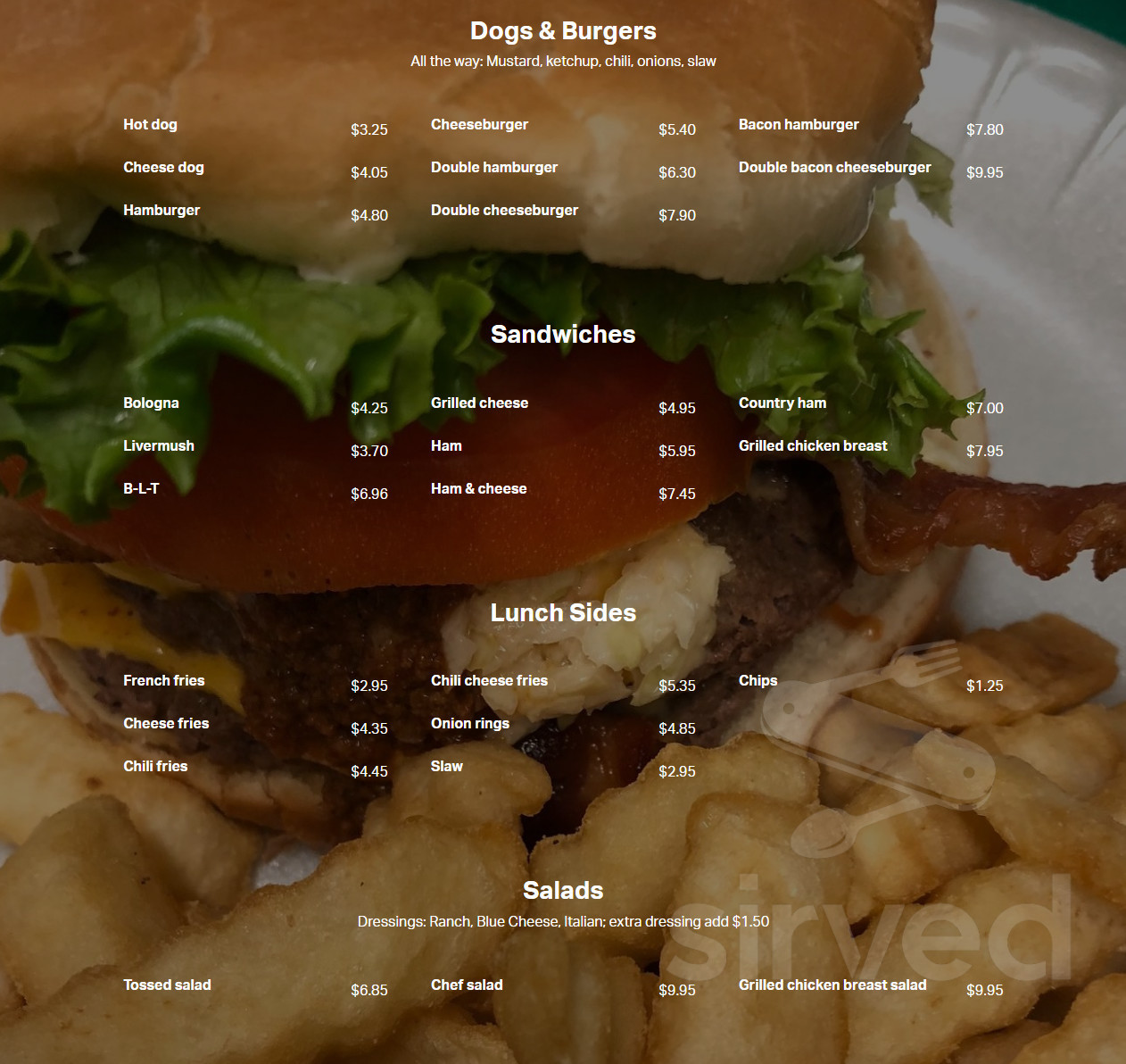 Green's Lunch menu in Charlotte, North Carolina, USA