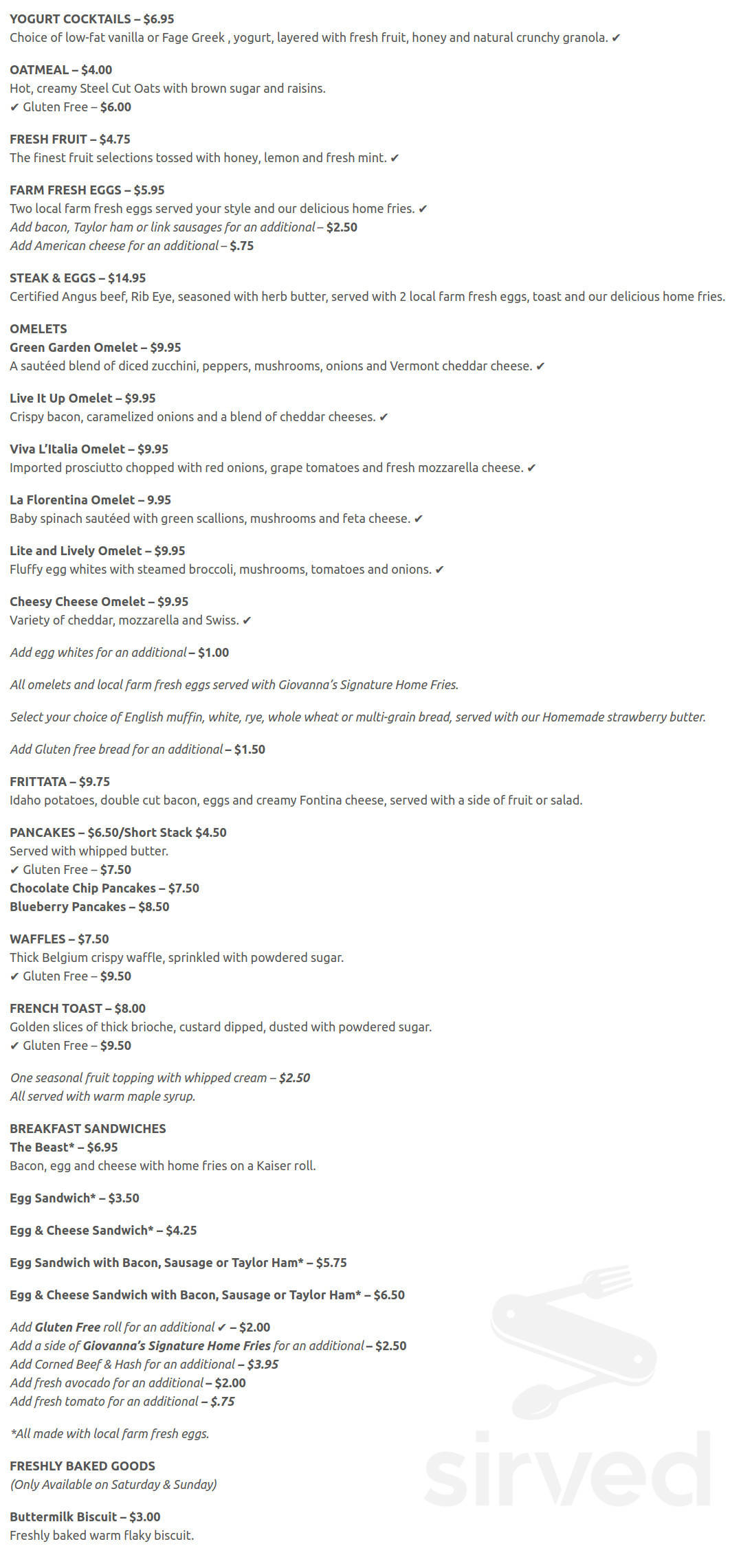 Giovanna's Gourmet Grab & Go menu in Ramsey, New Jersey