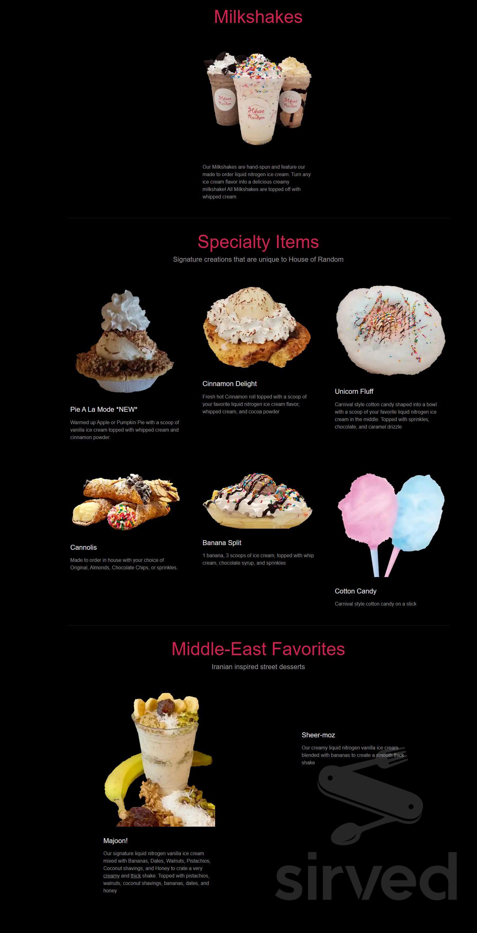 House of Random menu in Turlock, California, USA