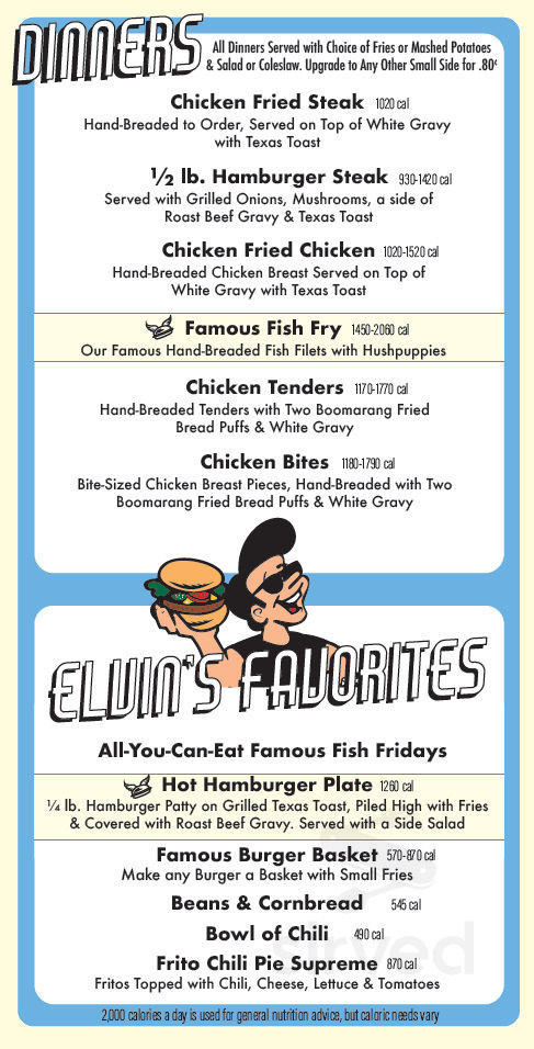 Boomarang Diner menu in Catoosa, Oklahoma