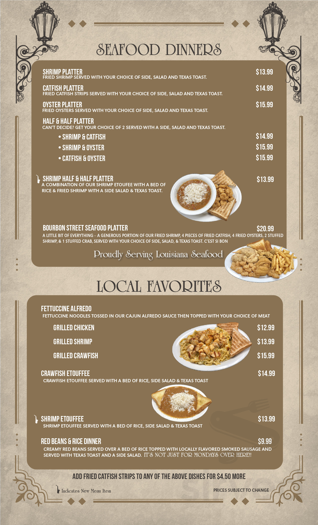 Bourbon Street Cafe menu in Jennings, Louisiana, USA