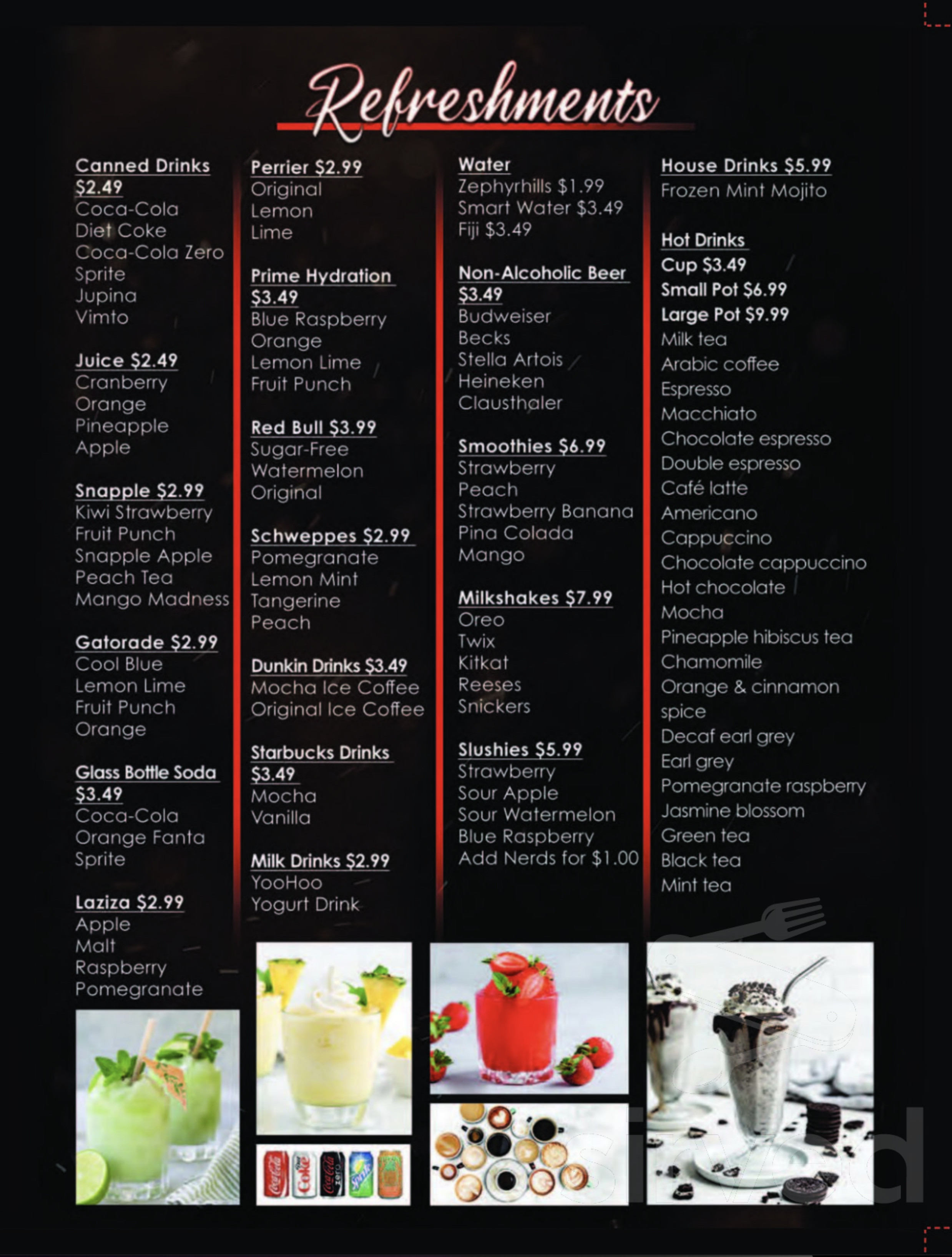 Menu for Habibi Hookah Lounge & Smoke Shop Vapes Exotic Snacks in Davie