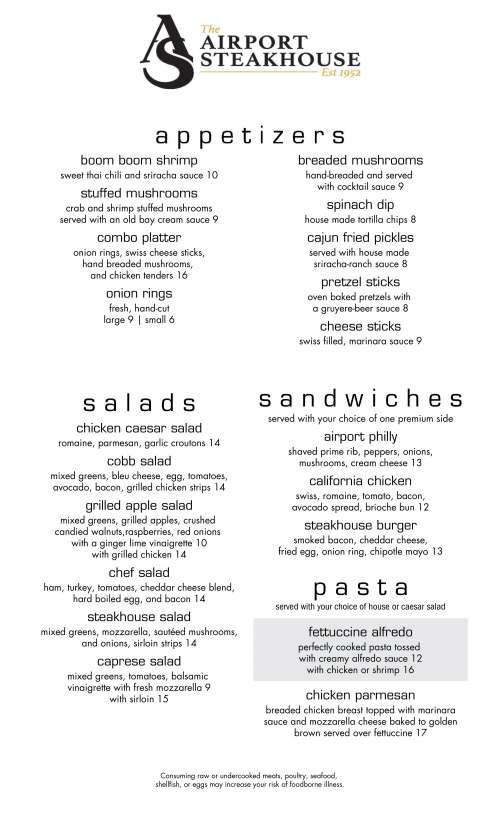 Airport Steakhouse menu in Hutchinson, Kansas, USA