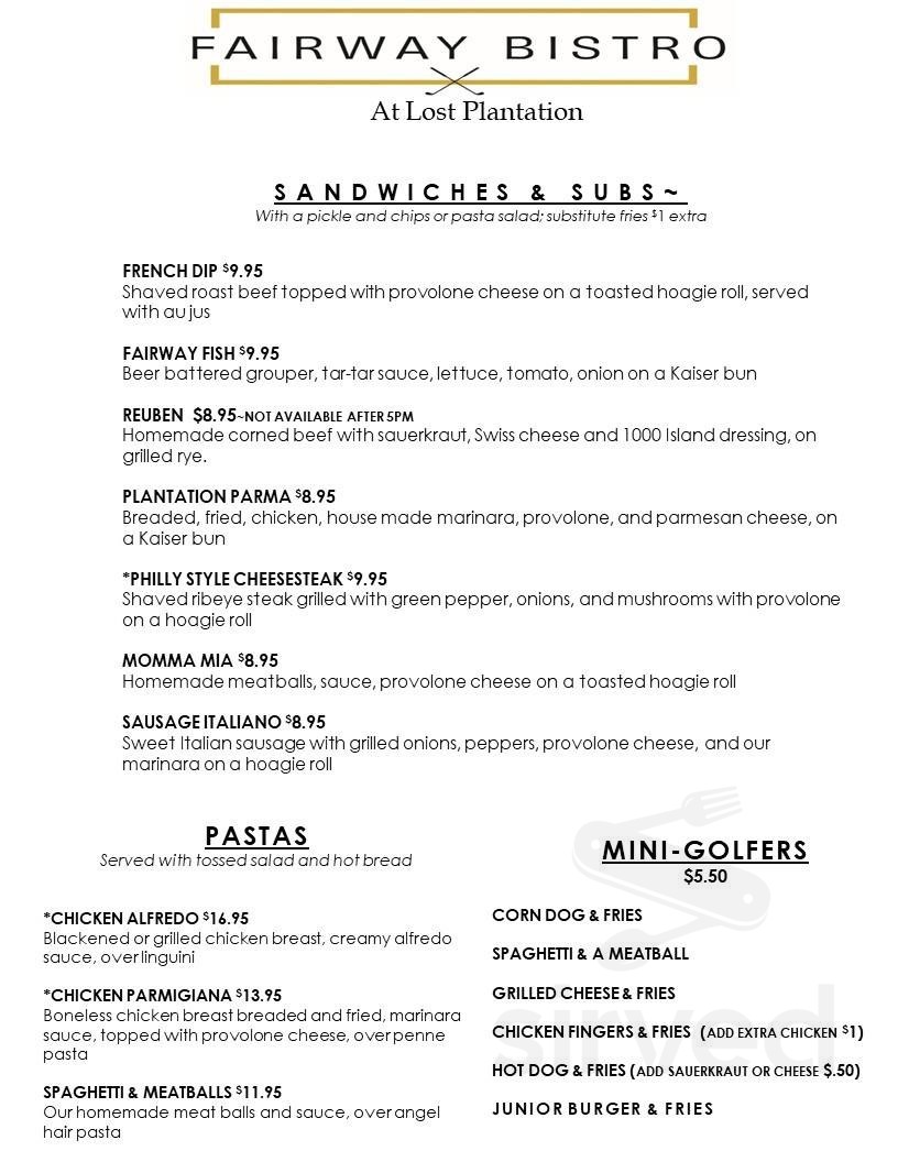 Fairway Bistro menu in Rincon, Georgia, USA