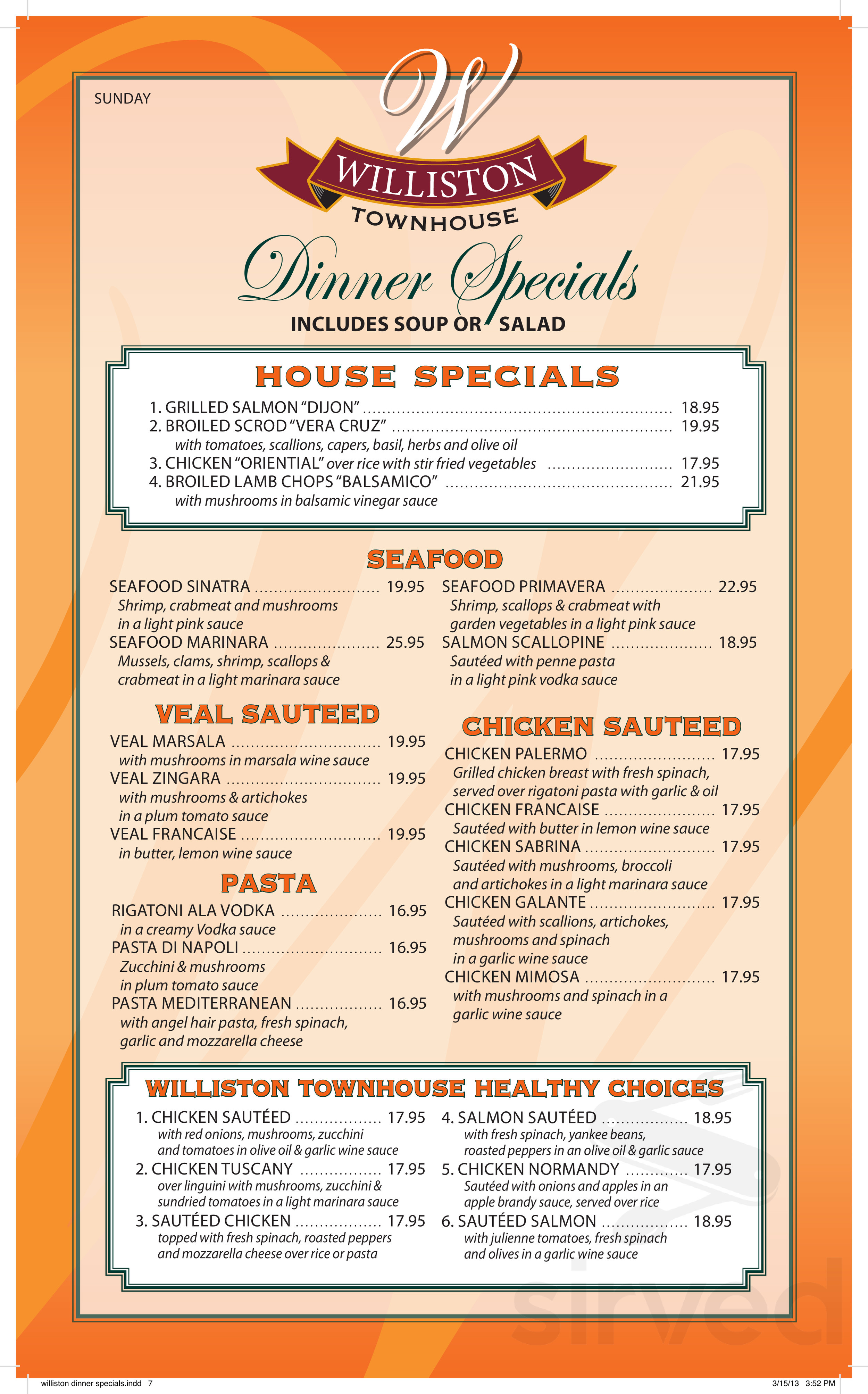 Williston Townhouse Diner menu in Williston Park, New York, USA