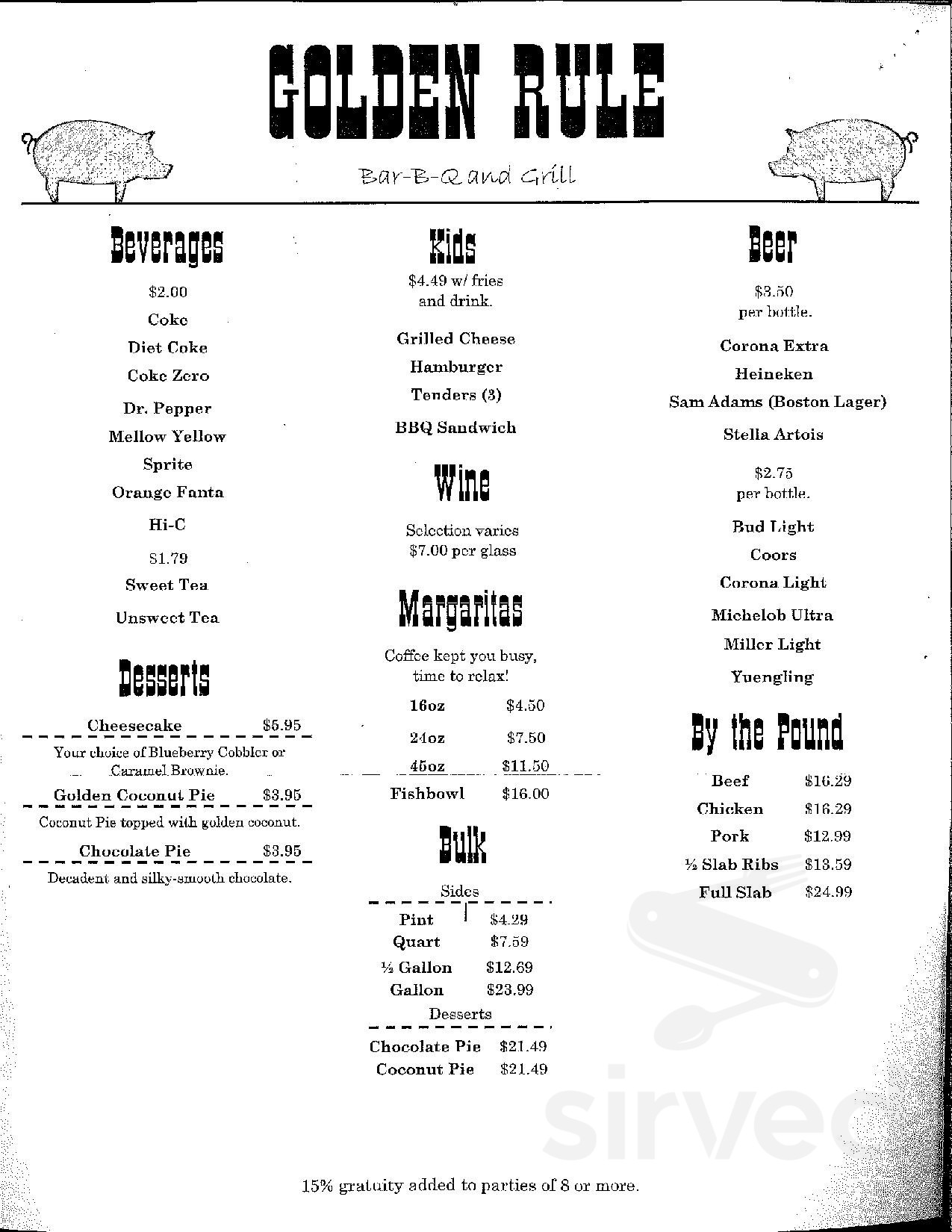 Golden Rule BBQ of Pell City menu in Pell City, Alabama, USA