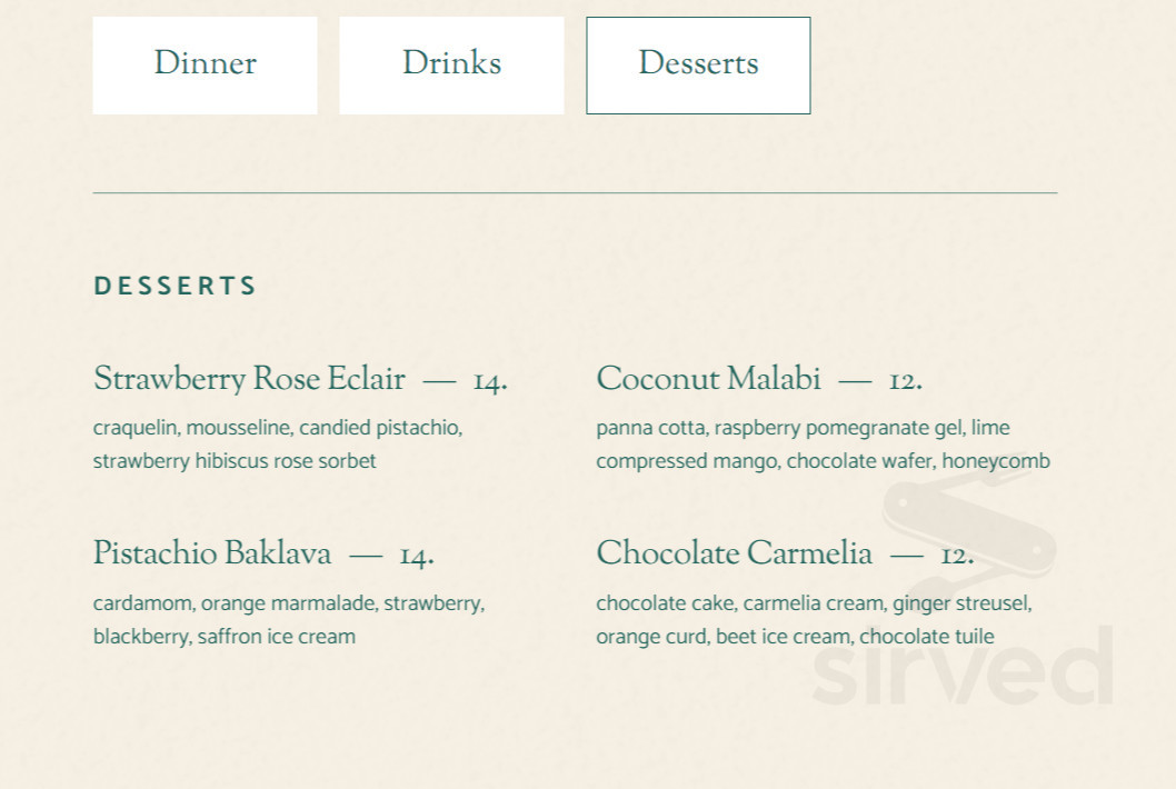 Aziza menu in Atlanta, Georgia, USA