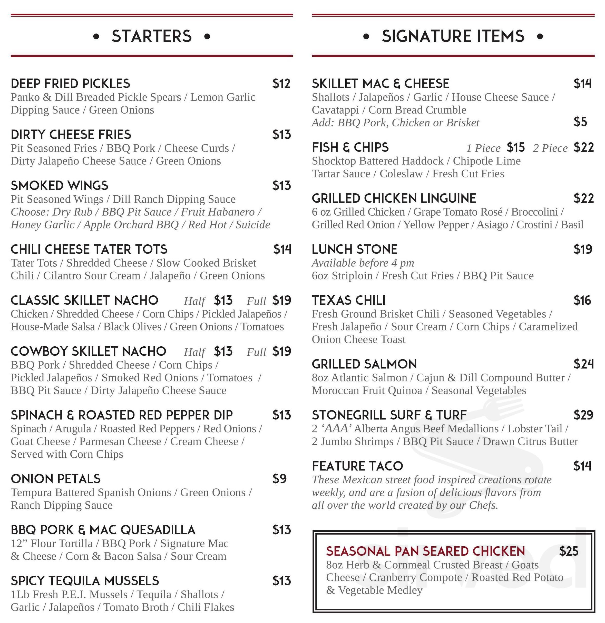 Menu for Crazy Horse Stonegrill Steakhouse Saloon in Kanata ON