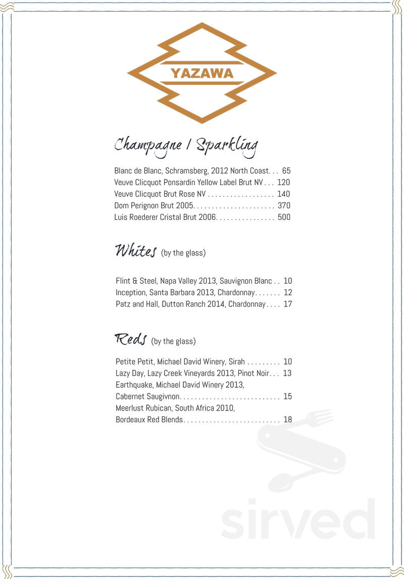 Yazawa Japanese BBQ drink menu in Beverly Hills, California