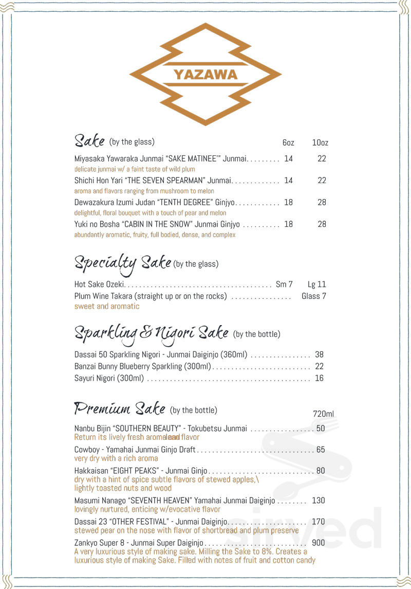 Yazawa Japanese BBQ drink menu in Beverly Hills, California