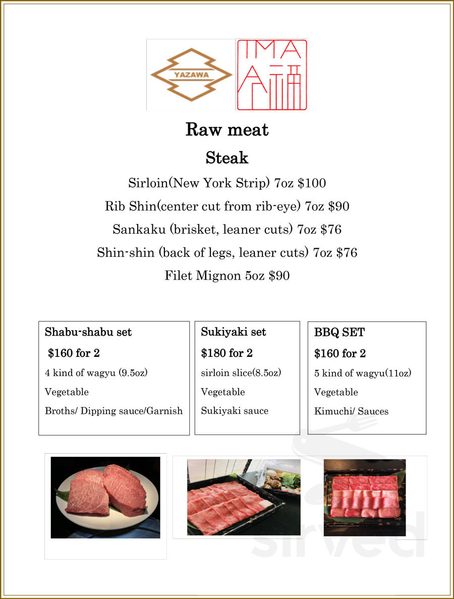 Yazawa Japanese BBQ menu in Beverly Hills, California