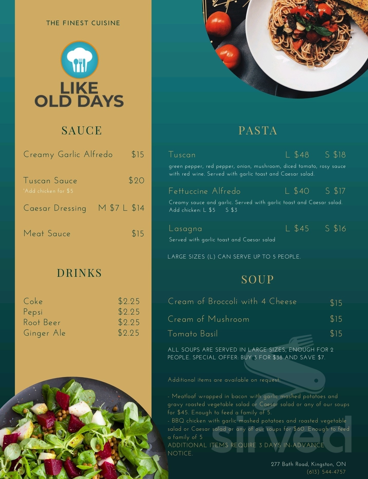 Menu Kingston ON's Like Old Days Sirved