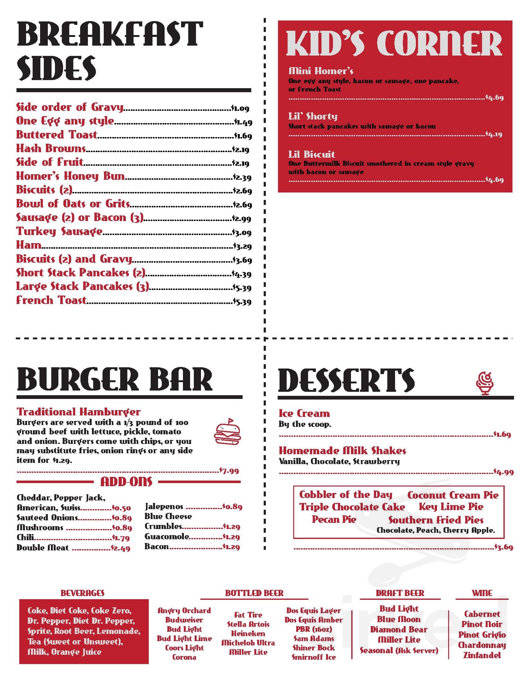 Homer’s Kitchen Table menus in Little Rock, Arkansas, United States