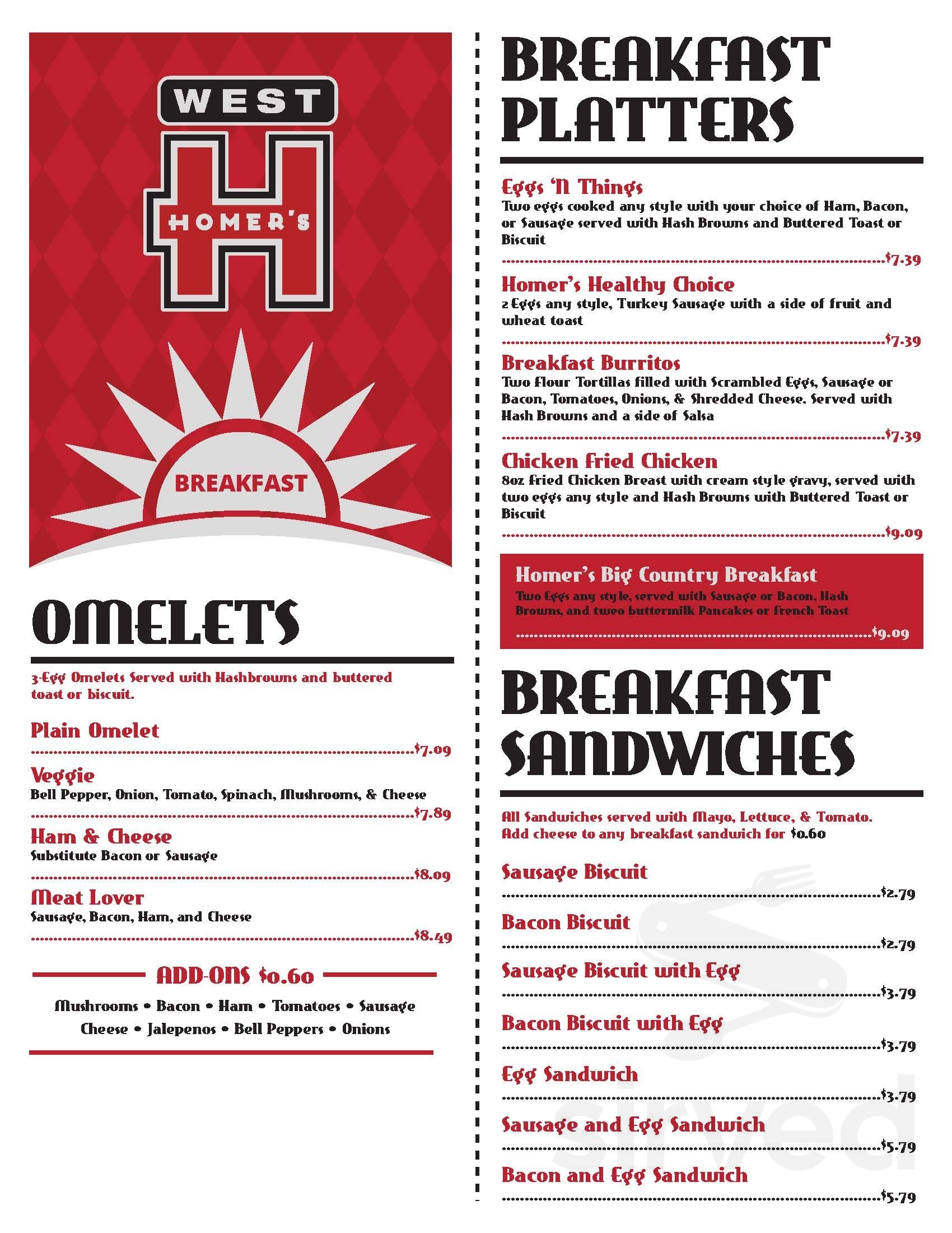 Homer’s Kitchen Table menus in Little Rock, Arkansas, United States