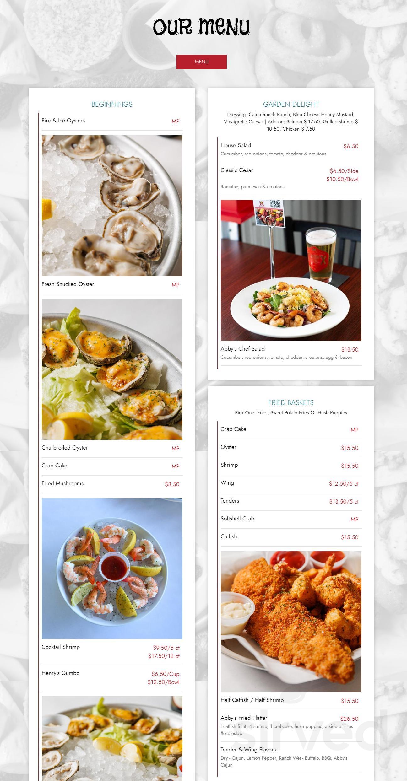 Abby's Crab Shack menu in Austin, Texas, USA