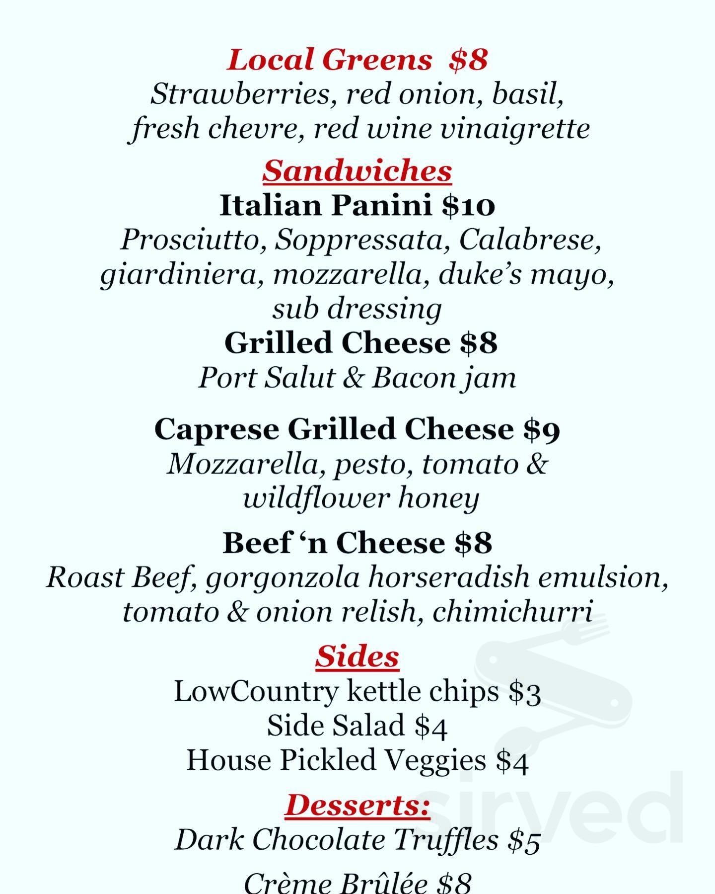 Avondale Wine & Cheese menu in Charleston, South Carolina, USA