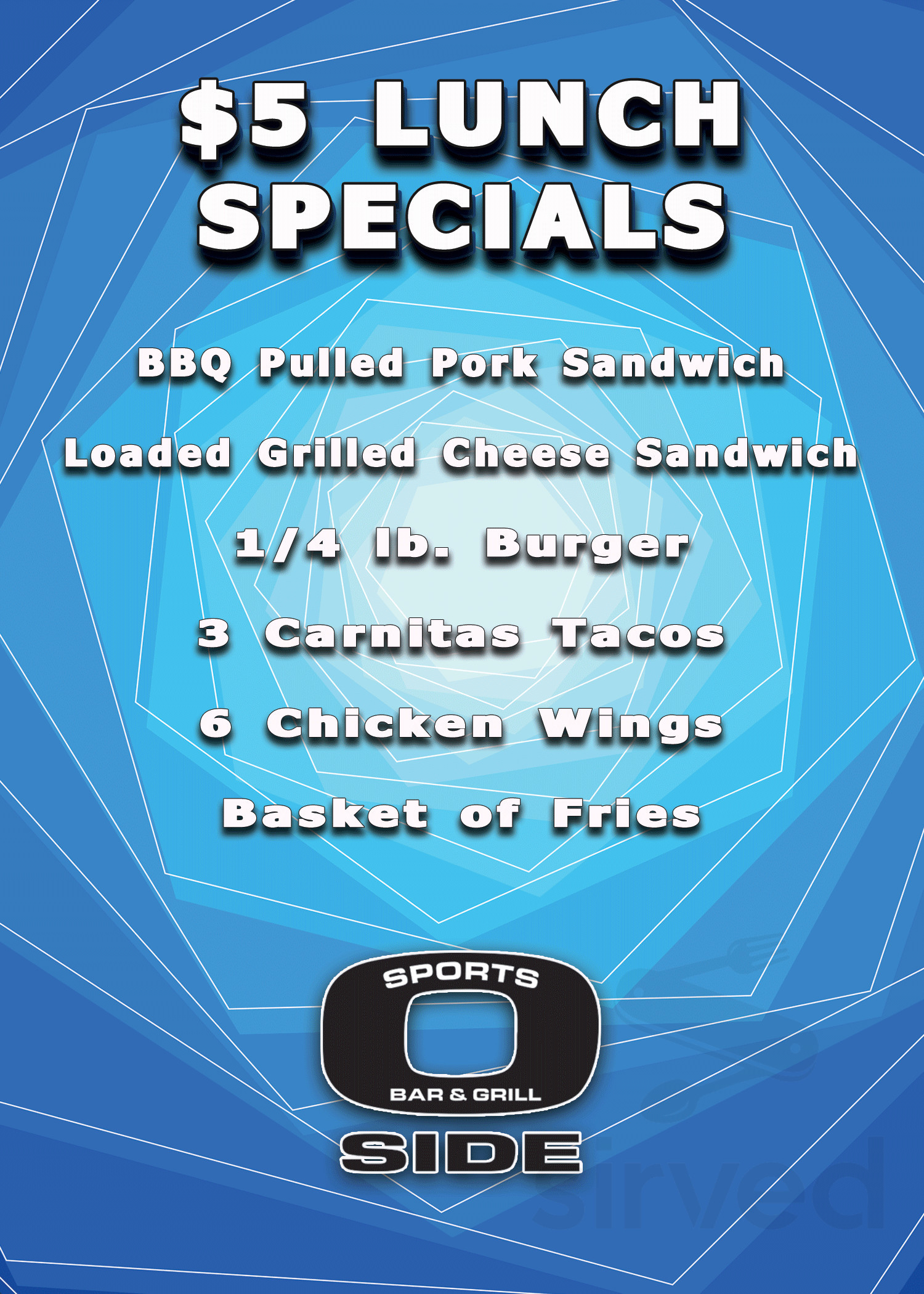 O'Side Sports Bar & Grill lunch menu in Oceanside, California