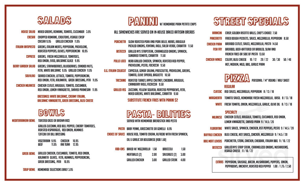 Bari Italian Street Food menu in Buffalo, New York, USA