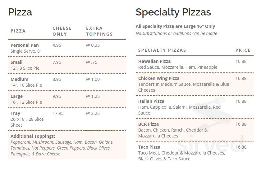 Tasta Pizza menu in Falconer, New York, USA