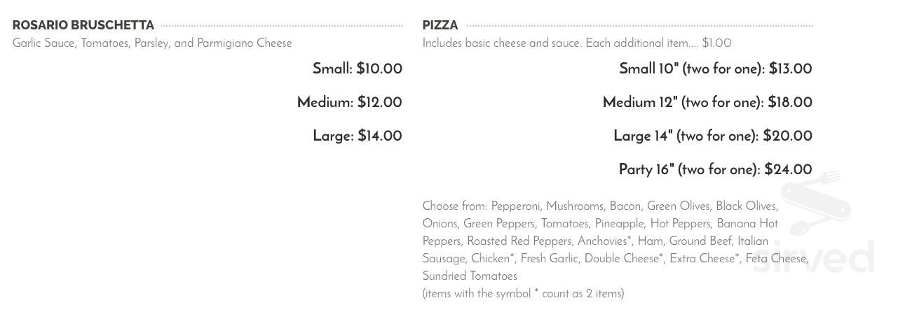 Capri Pizza menu in Cambridge, Ontario