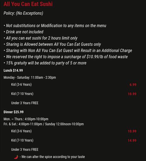 Kintaro All You Can Eat Sushi & Hot Pot menu in Brooklyn, Ohio, USA