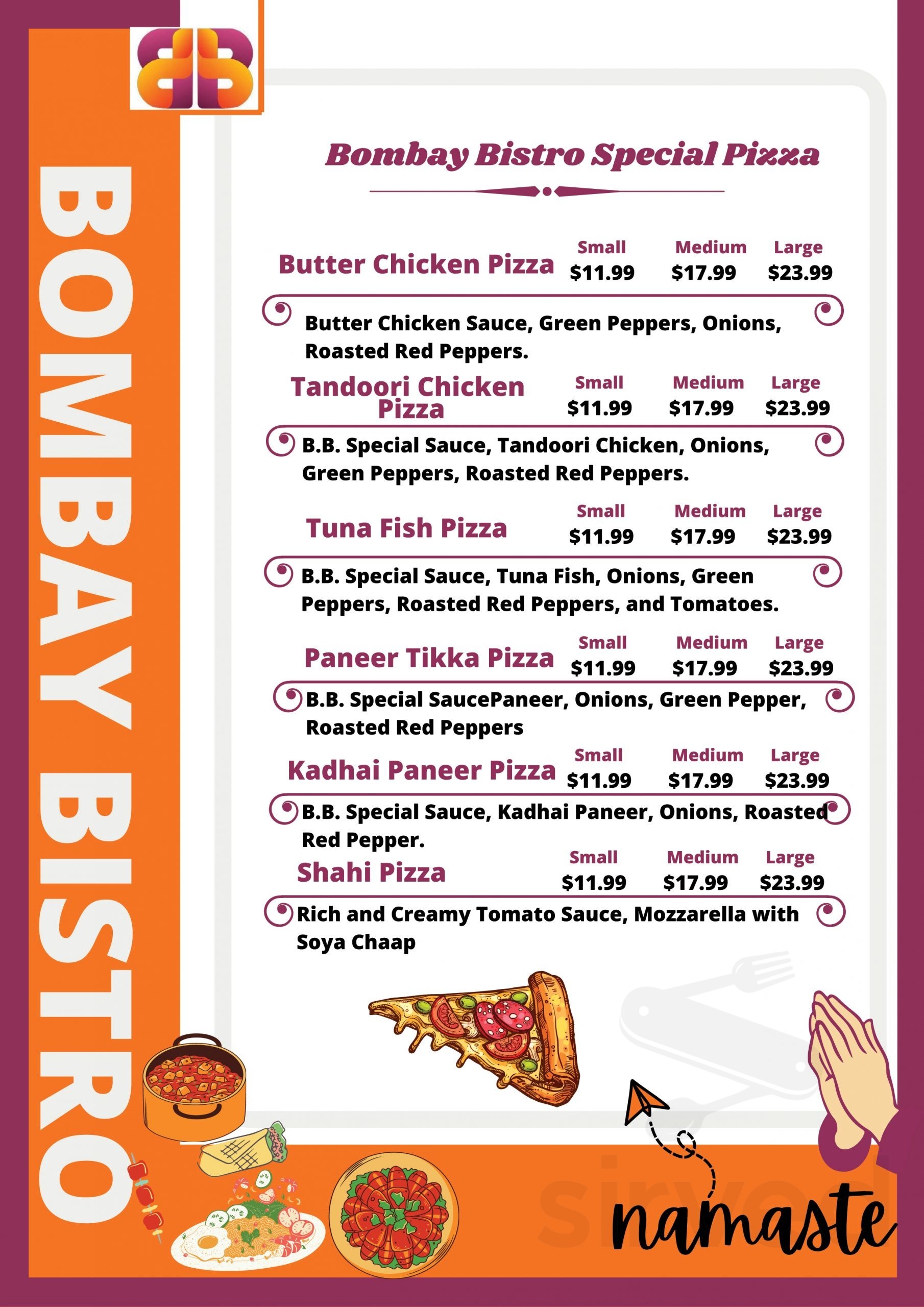 Bombay Bistro Pizza & Indian Cuisine Restaurant menu in Halifax, Nova