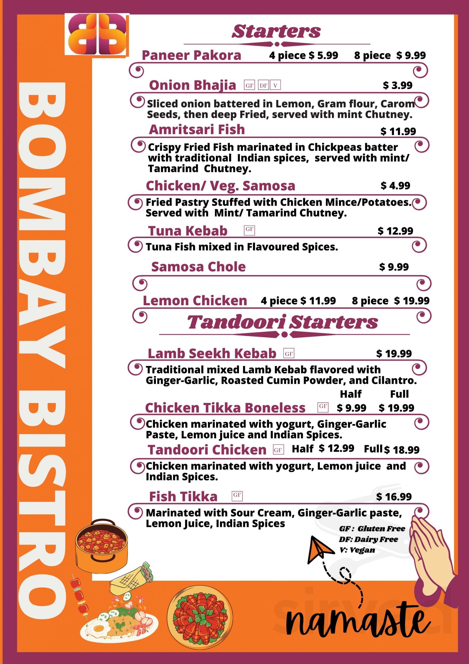 Bombay Bistro Pizza & Indian Cuisine Restaurant menu in Halifax, Nova
