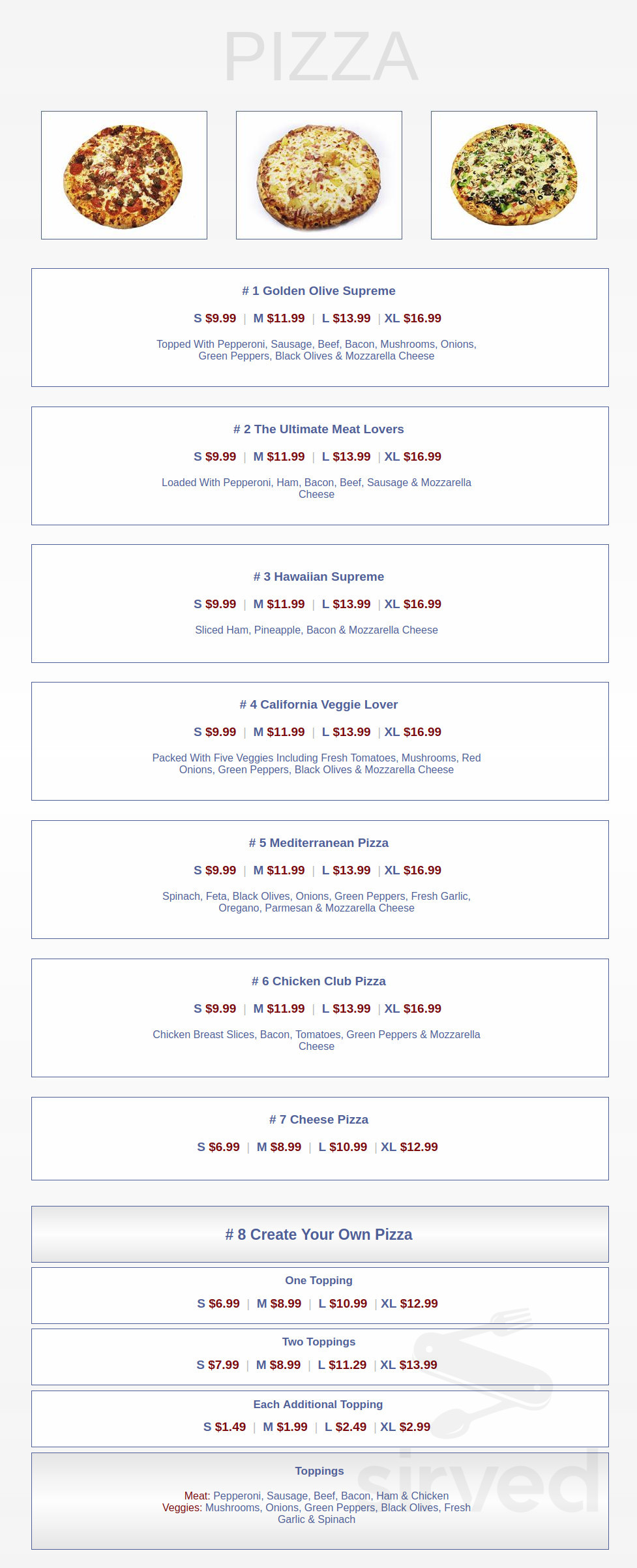 Golden Olive menu in Huntington Beach, California