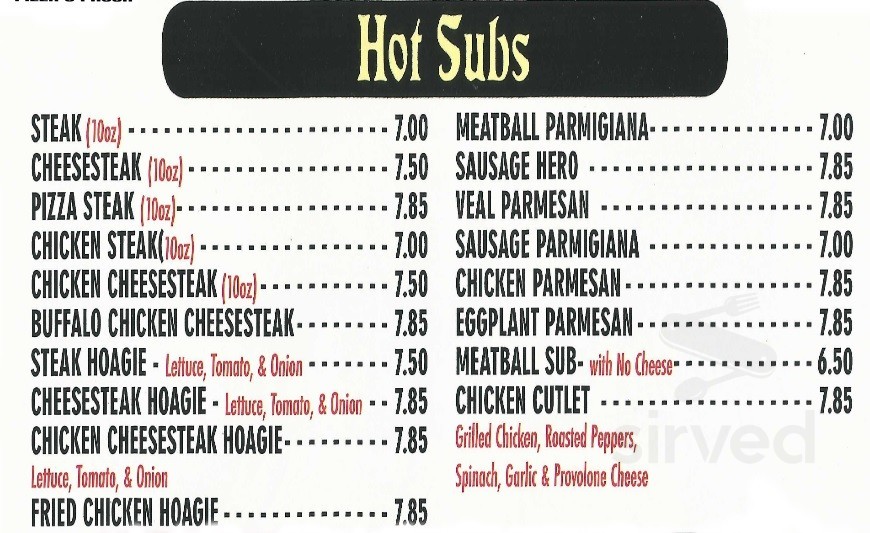 Milton's Pizza & Pasta menu in Coatesville, Pennsylvania, USA