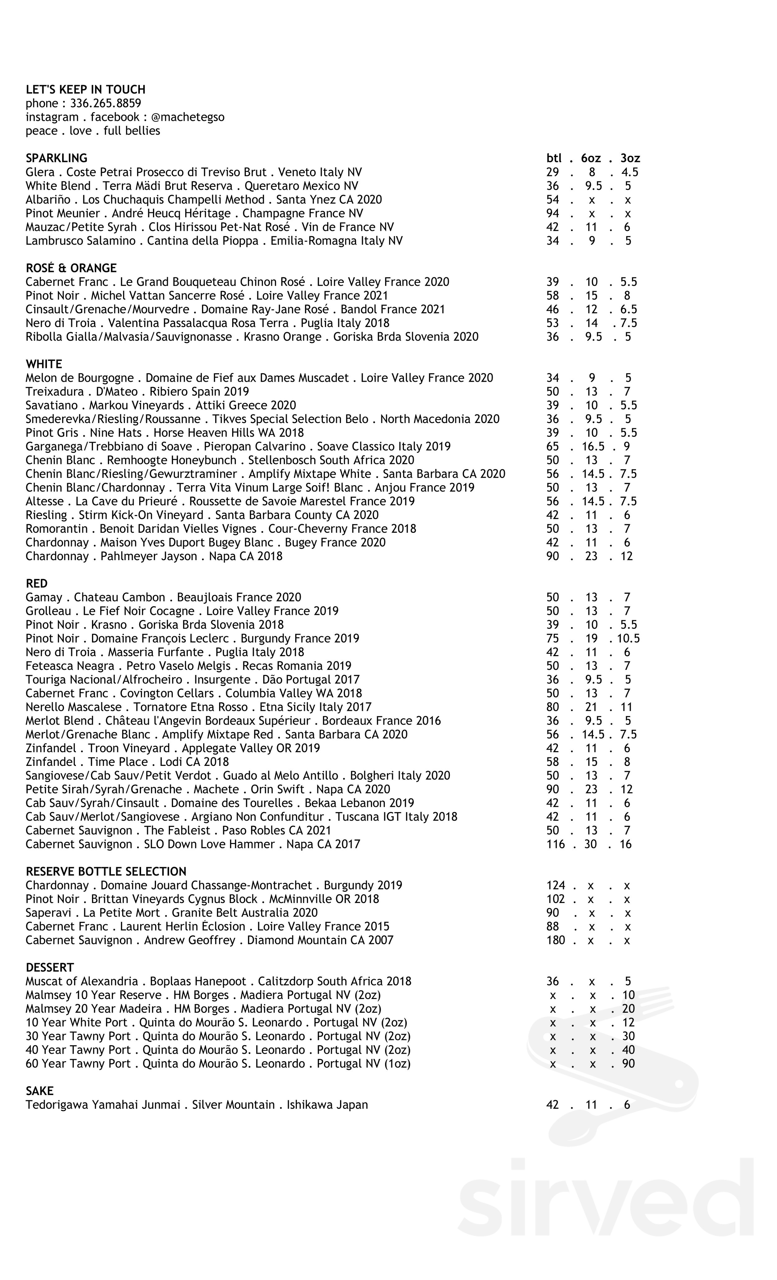 MACHETE menus in Greensboro, North Carolina, United States