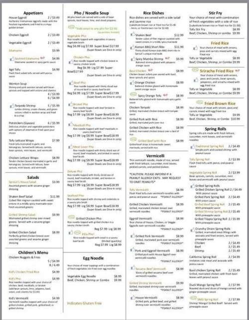 Sprout's Springroll & Pho Mansfield menu in Mansfield, Texas, USA