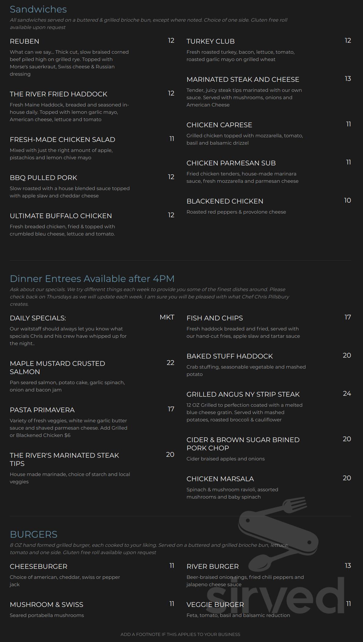 River Tap And Grill Menu River Tap And Grill Menu
