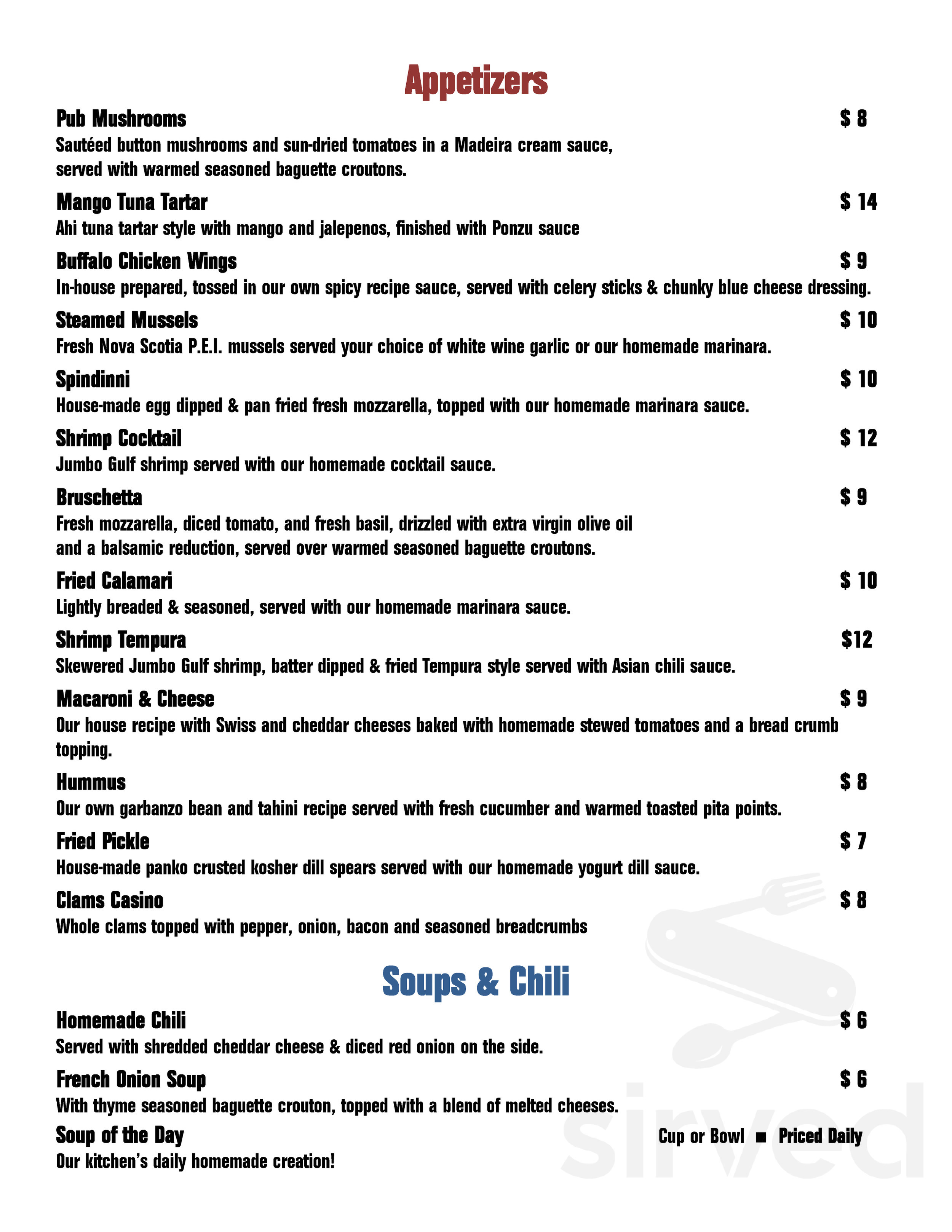 Square One Pub menu in New Hope, Pennsylvania, USA