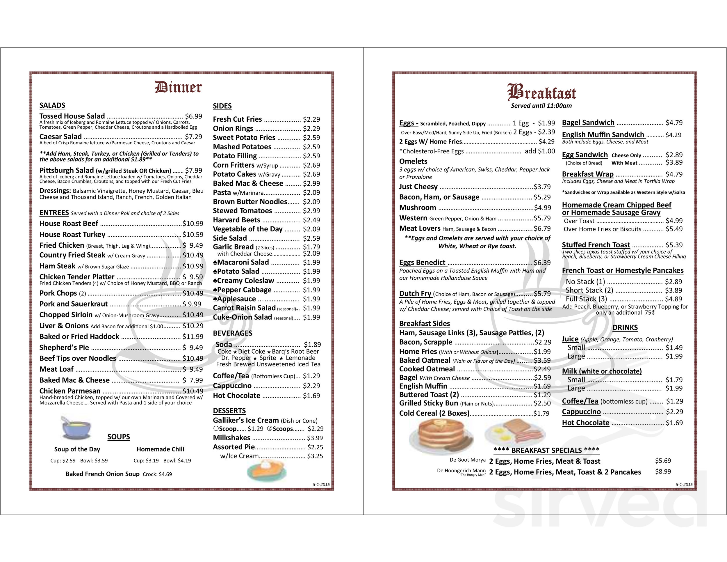 Menu for Terre Hill Family Restaurant in East Earl, PA Sirved
