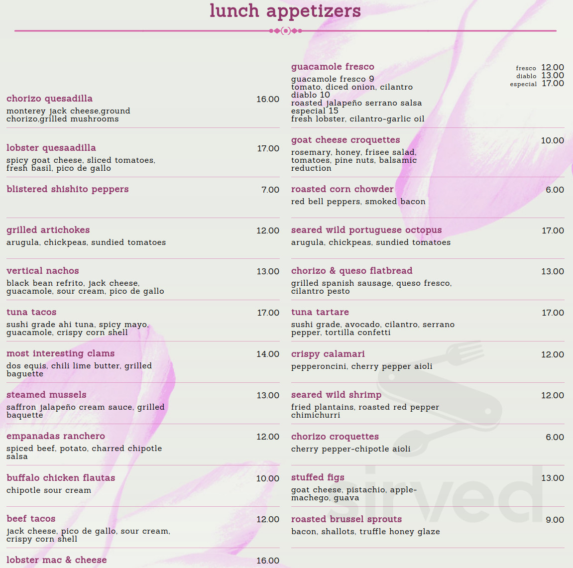 Cactus Rose Restaurant Tequila Bar Menu In Wilton Connecticut Usa