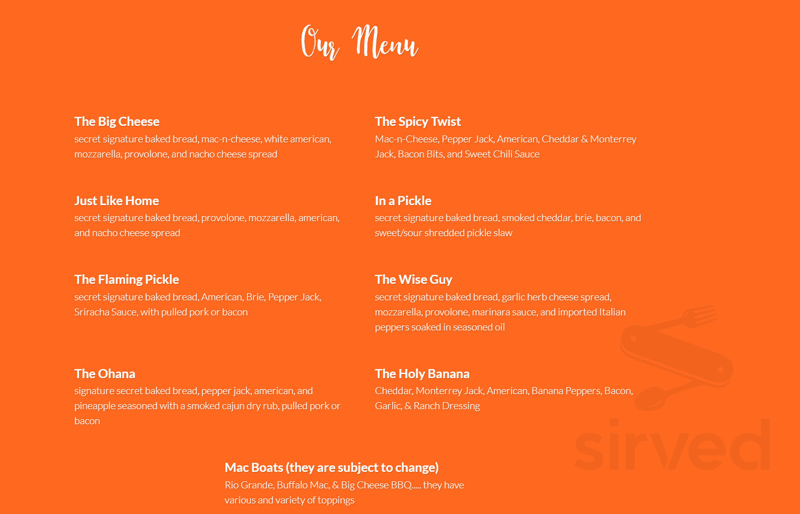 The Big Cheese Food Truck menu in Waterford, Pennsylvania, USA