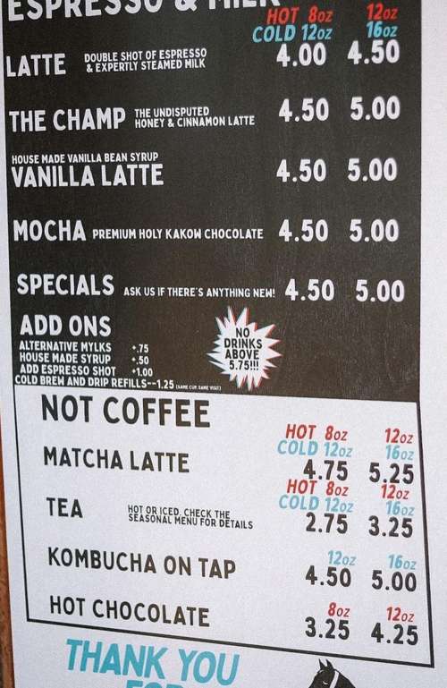 Dark Horse Coffee Roasters menu in San Diego, California, USA