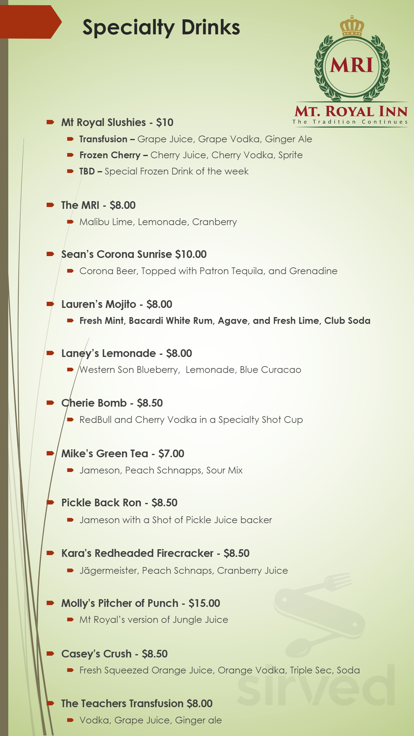 Mt Royal Inn menus in Mt Royal, New Jersey, United States