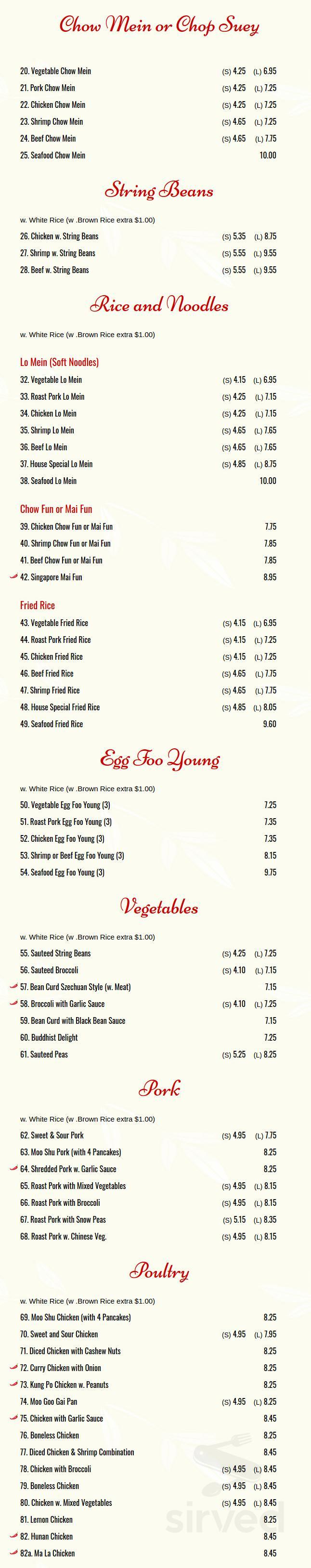 Chinatown Kitchen menu in Hanover, Pennsylvania