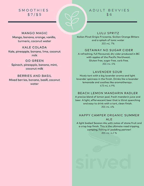 Sprout Plant Based Eatery menu in Nelson, British Columbia